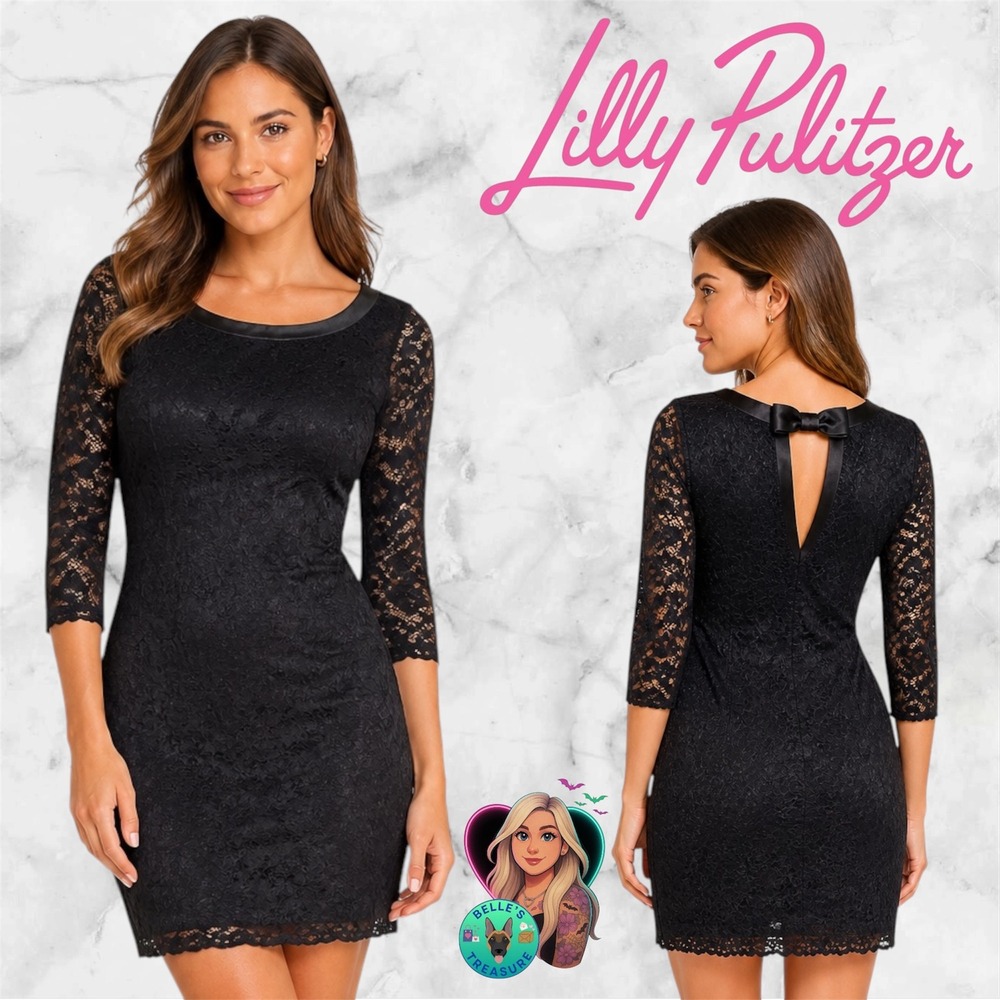 Lilly Pulitzer Womens 0 Claudette Dress Shimmer Lace Bow Back 3/4 Sleeve Event